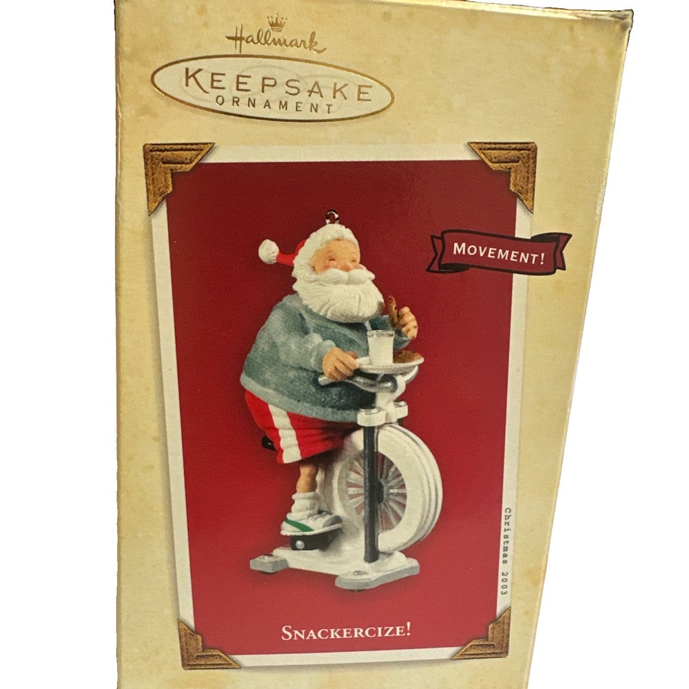 Hallmark Keepsake Christmas Ornament Snackercize‎ 2003 Santa  Stationery Bicycle